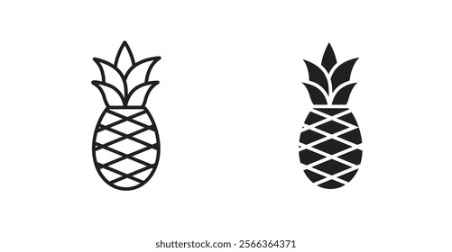 Pineapple icons in line stroke and flat versions