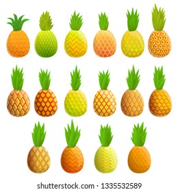 Pineapple icons set. Cartoon set of pineapple vector icons for web design