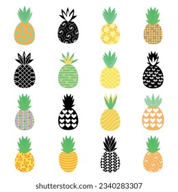 Pineapple icons set cartoon vector. Tropical fruit. Exotic dessert