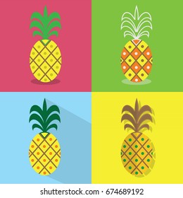 Pineapple icons set - Different styles of colorful flat designs
