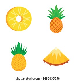 Pineapple icons set. Flat set of pineapple vector icons for web design