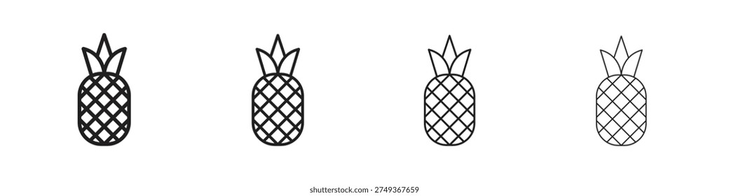 Pineapple icons set. Set of line vector icon with editable stroke