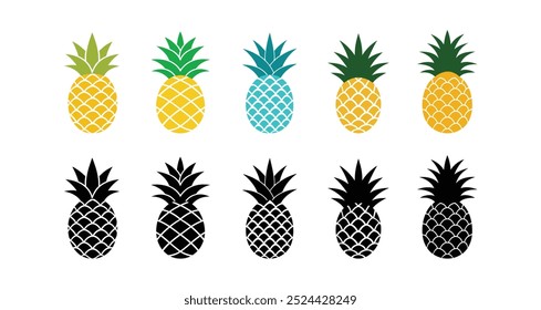 Pineapple icons set. pineapple silhouette vector art. pineapple fruit icon designs.