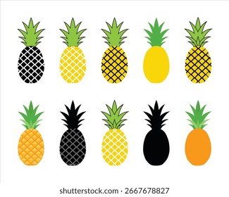 Ícones de abacaxi definir vetor . silhueta de abacaxi arte vetorial. ícone de fruta de abacaxi projetos.