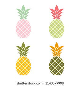 Pineapple icons in various colors on white background. Vector illustration