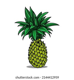 Ananas. Illustration von Ananas mit Cartoon-Stil einzeln auf Weiß. geeignet für Sommerfrüchte, für ein gesundes und natürliches Leben, Vektorgrafik, vektoreditierbar.