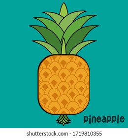 Pineapple. Illustration of pineapple fruit with isolated cartoon style on white. summer fruits, for a healthy and natural life,