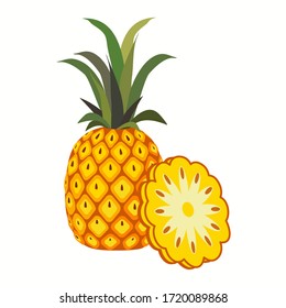 Piña. Ilustración de fruta de piña con un estilo de caricatura aislado en blanco. frutos de verano, para una vida sana y natural,