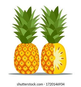 Pineapple. Illustration of pineapple fruit with isolated cartoon style on white. summer fruits, for a healthy and natural life,vector illustration.