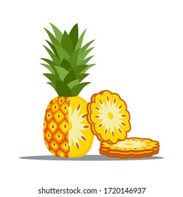 Pineapple. Illustration of pineapple fruit with isolated cartoon style on white. summer fruits, for a healthy and natural life,