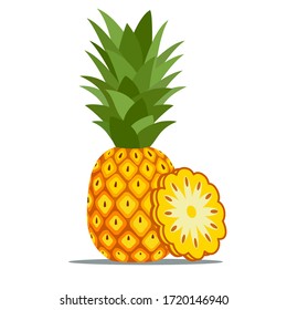 Pineapple. Illustration of pineapple fruit with isolated cartoon style on white. summer fruits, for a healthy and natural life,vector illustration.