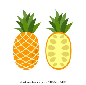 Pineapple. Illustration of pineapple fruit with isolated cartoon style on white. whole fresh, ripe pineapple, side view. Vector illustration EPS10