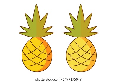 Pineapple. Illustration of pineapple fruit with isolated cartoon style on white. summer fruits, for a healthy and natural life, Vector illustration.