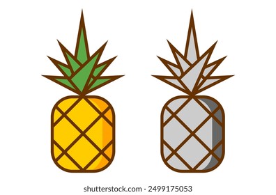 Pineapple. Illustration of pineapple fruit with isolated cartoon style on white. summer fruits, for a healthy and natural life, Vector illustration.