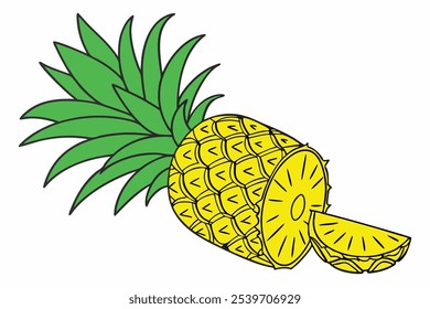 Pineapple. Illustration of pineapple fruit with isolated cartoon style on white. summer fruits, for a healthy and natural life, Vector illustration.
