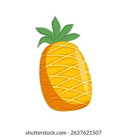 Pineapple. Illustration of pineapple fruit. Tropical summer fruit pineapple isolated on white background. Pine apple cartoon vector icon. Illustration for kids and children books. Learning fruits.