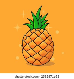 A pineapple illustration with a golden-orange textured body and lush green leaves with orange background. Designed for branding, packaging, or decor, it exudes a fresh, tropical, and modern aesthetic.