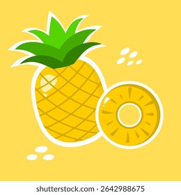 Pineapple illustration with white outline. Healthy food vector. Fruit cartoon. Can be used for wallpaper, sticker, and decoration