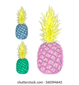 Pineapple illustration,isolated on white background. typography, t-shirt graphics, vectors