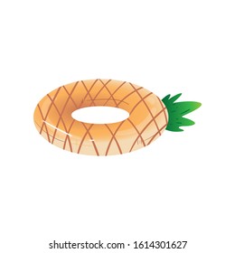 Pineapple inflatable ring - colorful tropical life preserved with shiny texture and cute print, isolated rubber belt for swimming safety - vector illustration