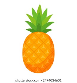 Pineapple isolated on transparent background. Tropical fruit icon for farm market. Vector illustration in flat style.