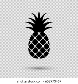 Pineapple isolated on transparent background. Black summer tropical pattern. Vector graphic exotic ananas fruit icon.  
