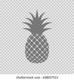 Pineapple isolated on transparent background. Black summer tropical pattern. Vector graphic exotic ananas fruit icon.  