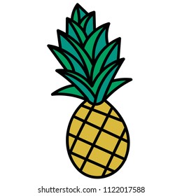 Pineapple isolated on white background. Cartoon pineapple. Vector illustration.