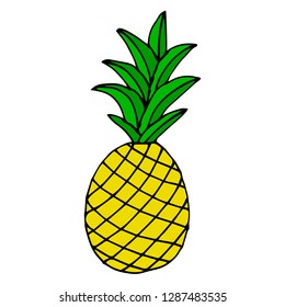 Pineapple isolated on white background. Cartoon pineapple. Vector illustration. 