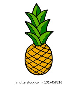 Pineapple isolated on white background. Cartoon pineapple. Vector illustration. 