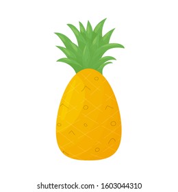 Pineapple isolated on white background. Eco food. Website design, mobile app. Fruit vector illustration in cartoon style
