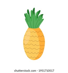 pineapple isolated on white background. cartoon element for packaging design, postcards, baby prints, illustrations, stickers. Exotic fruit. Vector illustration, flat