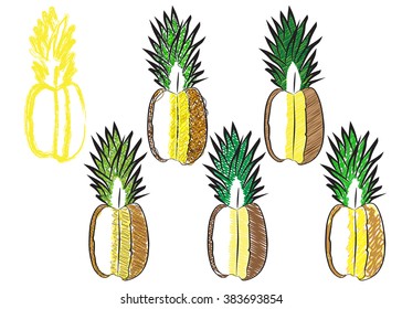 Pineapple isolated on the white background. Vector illustration.