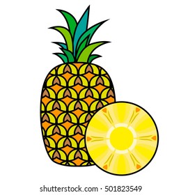Pineapple isolated on white background. Pineapple Vector. Sliced pineapple. Fruit icon