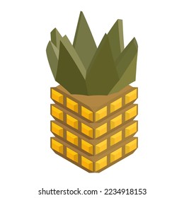 pineapple isometric icon. Hand drawn vector illustration. Flat color design.
