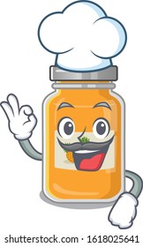 Pineapple jam cartoon character wearing costume of chef and white hat