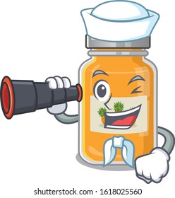 Pineapple jam cartoon happy Sailor style with binocular