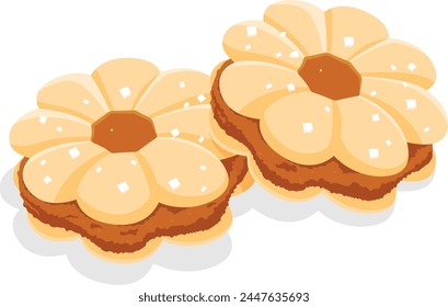 Pineapple jam flower shaped biscuits