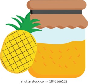 Pineapple Jam Jelly glass jar Concept Vector Color Icon Design, Fruit preserves and Spread Condiment Symbol on White background, Ready To Eat Sweet Food Sign