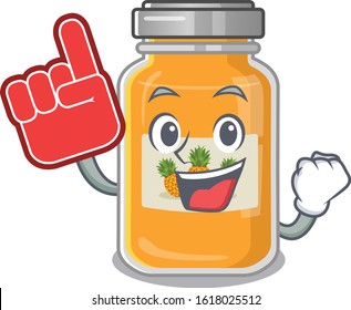 Pineapple jam mascot cartoon style holding a Foam finger