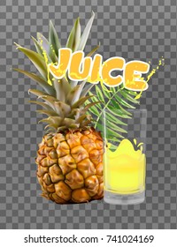 Pineapple juice. 3d realistic vector. 