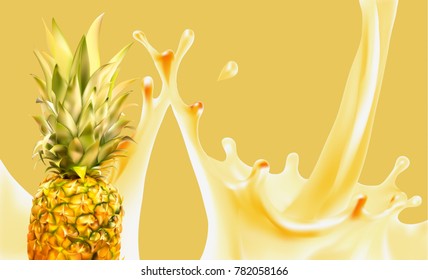 pineapple and juice 3d realistic vector illustration