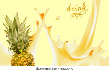 pineapple and juice 3d realistic vector illustration