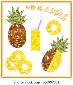 Pineapple and juice, abstract triangle polygon vector illustration, EPS8