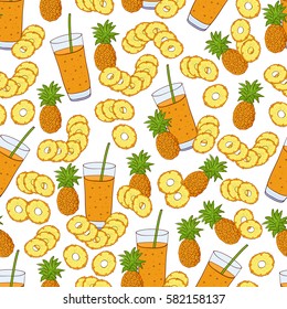 A pineapple. Juice. Background, wallpaper, seamless. Sketch.