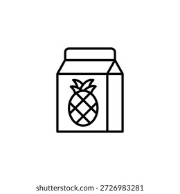 Caja de jugo de piña Icono de contorno Bebida de verano tropical sabrosa