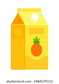 Pineapple juice carton. Flat icon isolated on white background. Refreshing beverage concept. Perfect for menu design and food packaging