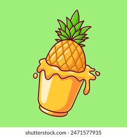 Pineapple Juice In Cup Cartoon Vector Icon Illustration. Drink Fruit Icon Concept Isolated Premium Vector. Flat Cartoon Style