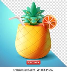 Pineapple juice drink, 3d vector. Suitable for advertising, holiday and design elements