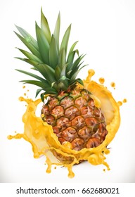 Pineapple juice. Fresh fruit, 3d vector icon